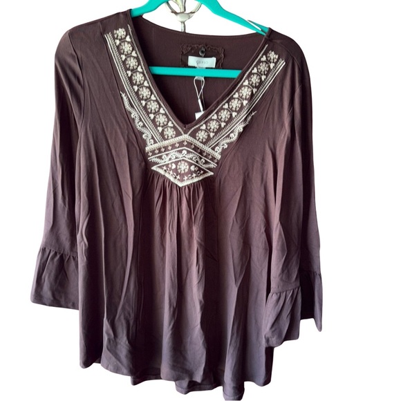 Cupio Brown Embellished Tunic with Bell Sleeves - Picture 1 of 7